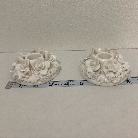 Vintage Japan Ardalt Verithin China Rose Basket Taper white Candle Holder. - Picture 6 of 6